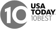 The image shows a logo with the number "10" and the text "USA TODAY 10BEST" next to it against a plain background.