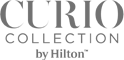 This image shows the logo for the "Curio Collection by Hilton," a brand associated with the Hilton hotel chain.